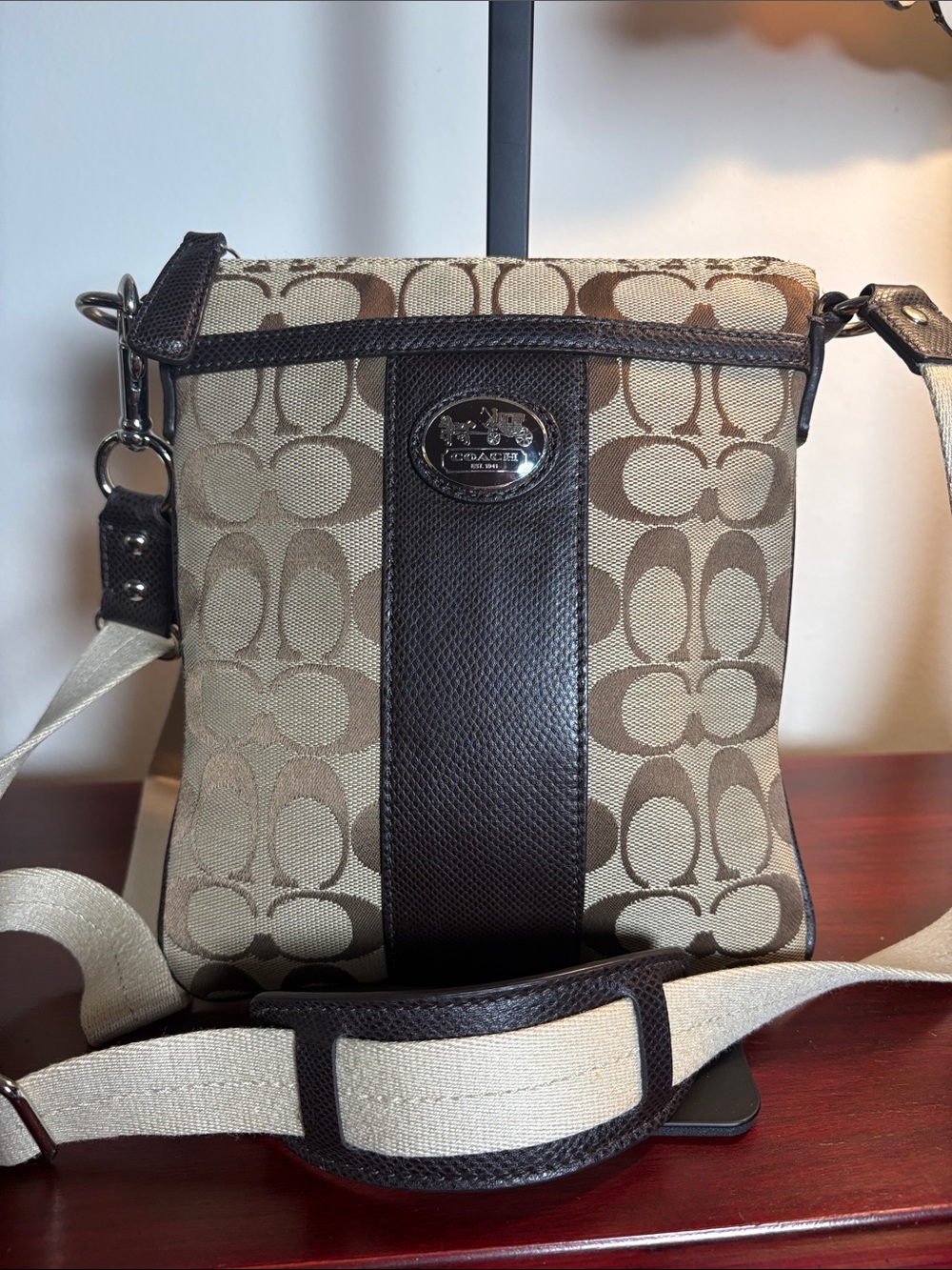 Coach Beige and Dark Brown Crossbody Bag